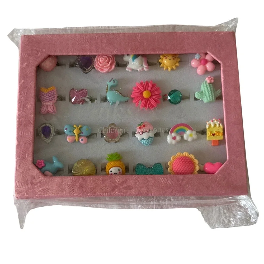 PinkSheep Ring Set Kids One Size Multicolor 24pc Resin Alloy Whimsical Designs